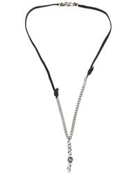 Emanuele Bicocchi Metallic Silver & Leather Necklace With Pearl