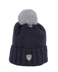 Emporio Armani | Blue Knit Beanie Hat With Pompom for Men | Lyst