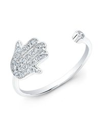 Anne Sisteron - Metallic 14kt White Gold Diamond Hamsa Ring - Lyst
