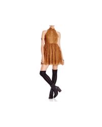 Free People | Brown Verushka Lace Mini Dress | Lyst