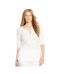 Ralph Lauren | White Embroidered Cotton Lace-up Top | Lyst