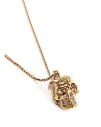 Alexander McQueen | Metallic Poppy Skull Pendant Necklace | Lyst