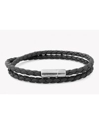 Tateossian | Gray Double Wrap Slim Pop Bracelet In Grey Leather With Silver Clasp for Men | Lyst