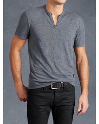 John Varvatos | Blue Short Sleeve Henley With Eyelet Detail for Men | Lyst