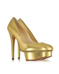 Charlotte Olympia - Dolly Gold Metallic Leather Covered Platform Pump - Lyst