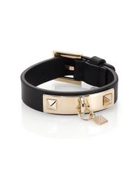 Valentino | Black Glam Rockstud Leather Plaque Bracelet | Lyst