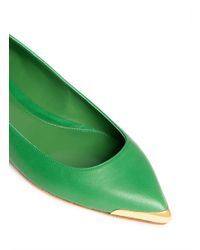 Alexander McQueen | Green Metal Toe-cap Leather Flats | Lyst