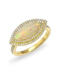 Anne Sisteron | Metallic 14kt Yellow Gold Marquis Opal Double Halo Diamond Ring | Lyst