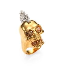 Alexander McQueen | Metallic Crystal Twotone Punk Skull Ring | Lyst