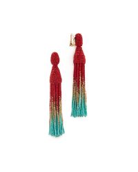 Oscar de la Renta | Red Ombre Long Beaded Tassel Clip On Earrings | Lyst