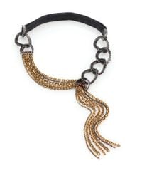 Lanvin | Black Crystal, Chain & Leather Draped Tassel Necklace | Lyst