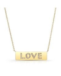 Anne Sisteron - 14kt Yellow Gold Diamond Love Plaque Necklace - Lyst