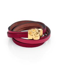 Alexander McQueen | Red Leather Double-Wrap Magnetic Skull Bracelet | Lyst