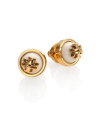 Tory Burch | Metallic Melodie Cabochon Logo Stud Earrings | Lyst