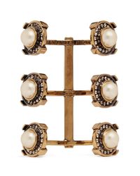 Alexander McQueen | White Military Faux Pearl Strass Triple Brass Cuff | Lyst