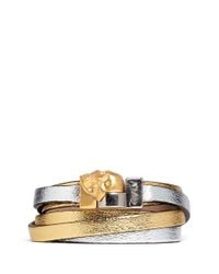 Alexander McQueen | Metallic Triple Strap Skull Leather Bracelet | Lyst