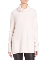 VINCE | White Front Pocket Cashmere Turtleneck Sweater | Lyst