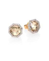 Phillips House | Metallic No. 3 Rock Quartz, Diamond & 14k Yellow Gold Hexagon Stud Earrings | Lyst