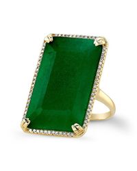 Anne Sisteron - Green 14kt Yellow Gold Emerald Diamond Rectangle Cocktail Ring - Lyst