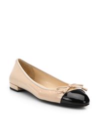 Prada | Black Patent Leather Cap-Toe Ballet Flats | Lyst