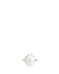 Kenneth Jay Lane | White Crystal Pavé Floral Claw Glass Pearl Ring | Lyst