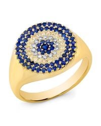 Anne Sisteron - Blue 14kt Yellow Gold Diamond And Sapphire Disc Ring - Lyst
