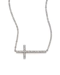 Adriana Orsini | Metallic PavÉ Sterling Silver Sideways Cross Necklace | Lyst