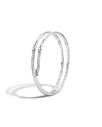 John Hardy | Metallic Bamboo Bangle In Silver With Diamonds | Lyst