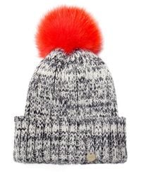 Yves Salomon Gray Salt And Pepper Fur Bobble Beanie Hat