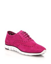 Cole Haan | Pink Zerogrand Suede Wing Oxfords | Lyst