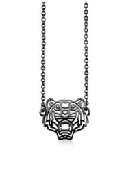 KENZO - Metallic Ruthenium Plated Sterling Silver Cut Out Tiger Necklace W/crystal - Lyst
