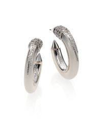 Eddie Borgo | Metallic Milky Quartz Pave Plume Hoop Earrings/silvertone | Lyst