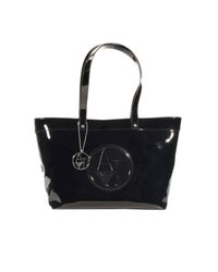 Armani Jeans | Black Handbag Patent Keystone Shopping 1 Zip | Lyst