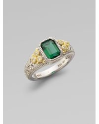 Judith Ripka | Metallic Estate Green Quartz, White Sapphire & Sterling Silver Cushion Ring | Lyst