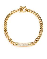 Michael Kors | Metallic PavÉ Logo Plaque Reversible Chain Link Toggle Necklace | Lyst