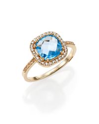 KALAN by Suzanne Kalan | Metallic Swiss Blue Topaz, White Sapphire & 14k Yellow Gold Cushion Ring | Lyst