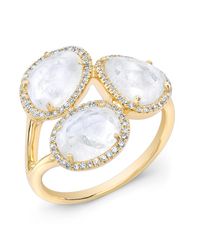 Anne Sisteron - 14kt Yellow Gold Moonstone Diamond Trinity Ring - Lyst