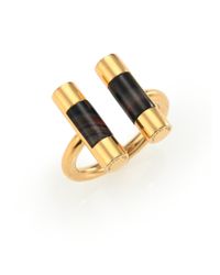 Michael Kors | Metallic City Barrel Black Agate Open Ring | Lyst