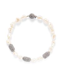 Kenneth Jay Lane | White Crystal Pavé Baroque Pearl Necklace | Lyst
