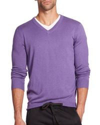 Saks Fifth Avenue | Purple Silk Blend V-neck Sweater for Men | Lyst
