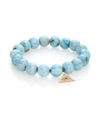 Sydney Evan | Blue Diamond, Sapphire, Larimar & 14k Yellow Gold Pyramid Evil Eye Beaded Stretch Bracelet | Lyst