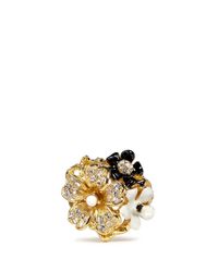 Kenneth Jay Lane | Metallic Crystal Pavé Enamel Flower Ring | Lyst