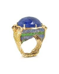 Bernard Delettrez - Metallic Four Parrots W/cabochon Tanzanite Gold Pave Ring - Lyst