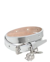 Alexander McQueen | Metallic Glow Web Leather Swaroski Skull Bracelet for Men | Lyst