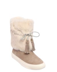 Tory Burch | Natural Anjelica Suede & Lapin Fur Boots | Lyst