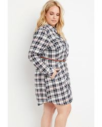 lyst forever 21 plus size tartan plaid shirt dress in blue forever 22 plus size