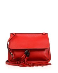 Gucci | Red Bamboo Daily Leather Flap Shoulder Bag | Lyst