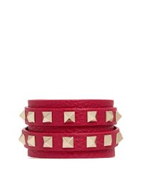 Valentino | Red 'rockstud' Double Wrap Leather Bracelet | Lyst
