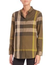 Burberry | Green Check-print Blouse | Lyst