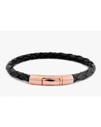 Tateossian - Single Wrap Scoubidou Black Leather Bracelet With 18k Rose Gold Clasp for Men - Lyst